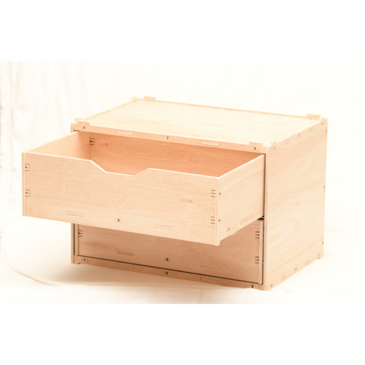 Wooden drawer box with 2 compartments, natural 60x40x42cm stackable - eucalyptus