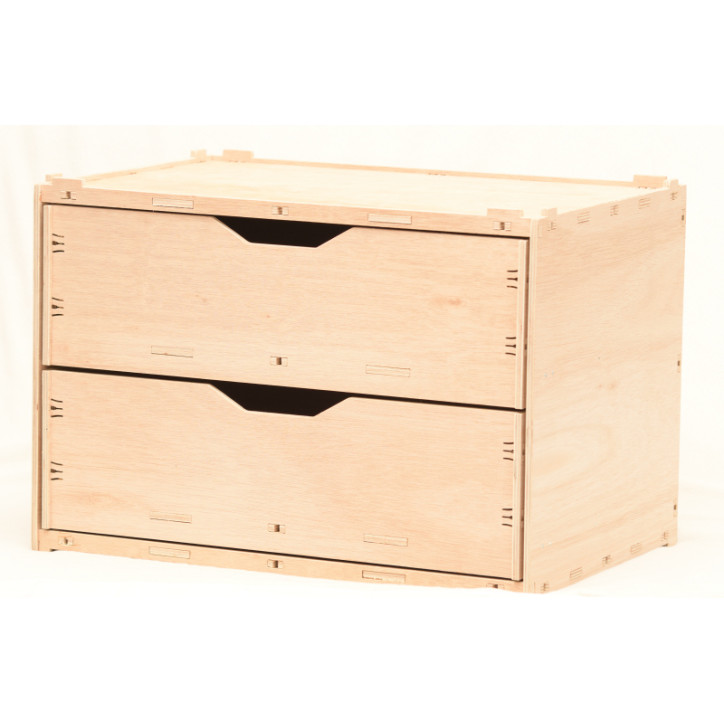 Wooden drawer box with 2 compartments, natural 60x40x42cm stackable - eucalyptus