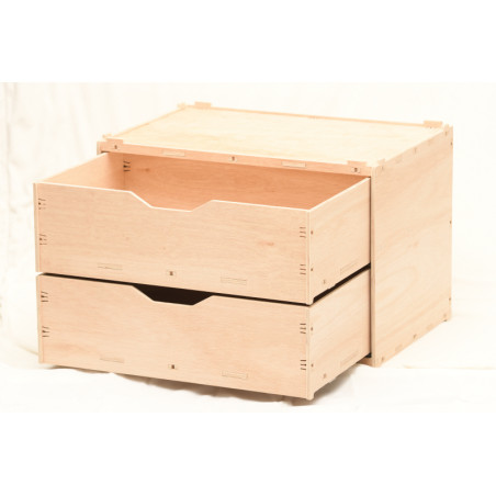 Holz-Schubladen-Box mit 2 Fächern, Natur 60x40x42cm stapelbar - Eukalyptus