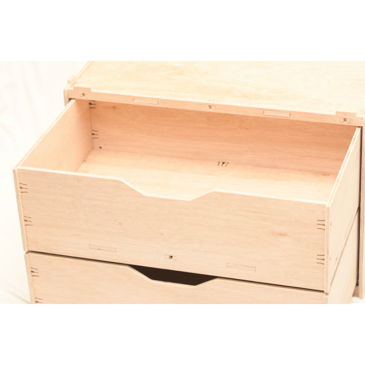 Wooden drawer box with 2 compartments, natural 60x40x42cm stackable - eucalyptus