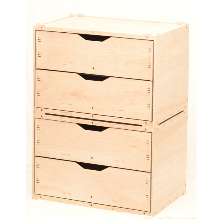 Wooden drawer box with 2 compartments, natural 60x40x42cm stackable - eucalyptus