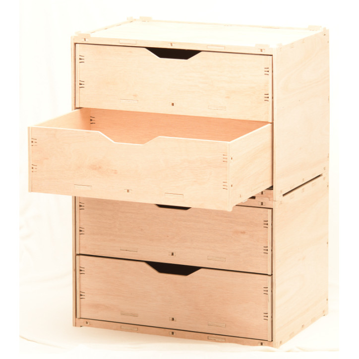 Holz-Schubladen-Box mit 2 Fächern, Natur 60x40x42cm stapelbar - Eukalyptus