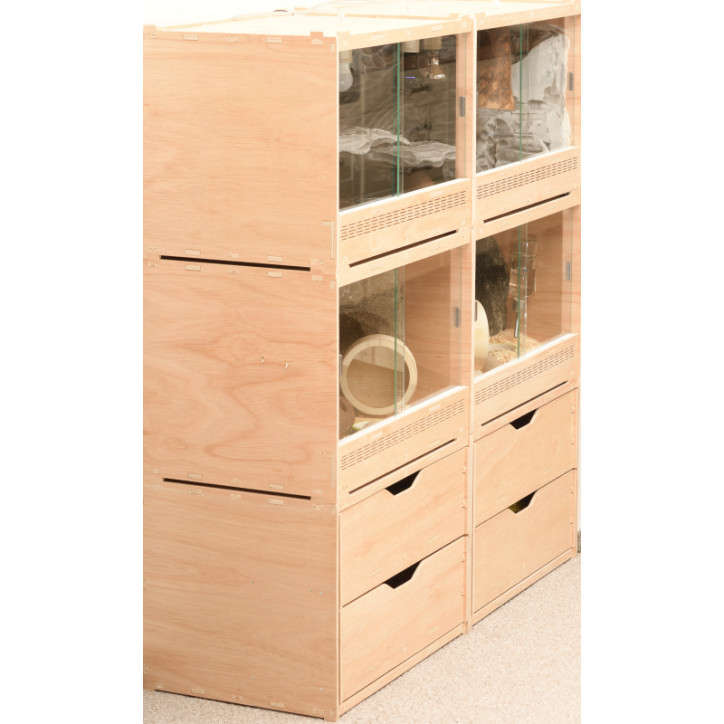 Wooden drawer box with 2 compartments, natural 60x40x42cm stackable - eucalyptus