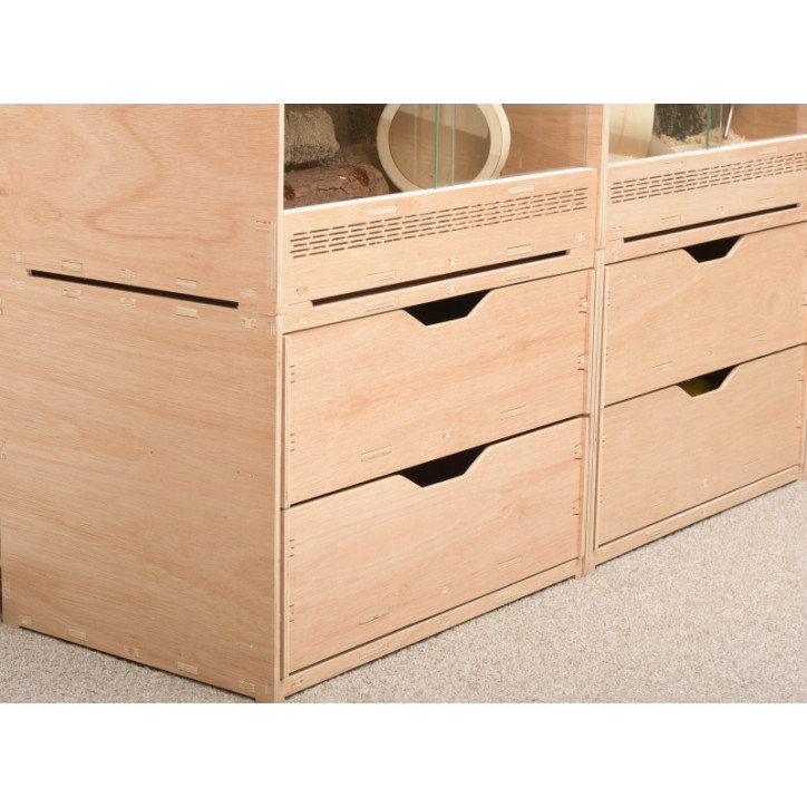 Wooden drawer box with 2 compartments, natural 60x40x42cm stackable - eucalyptus