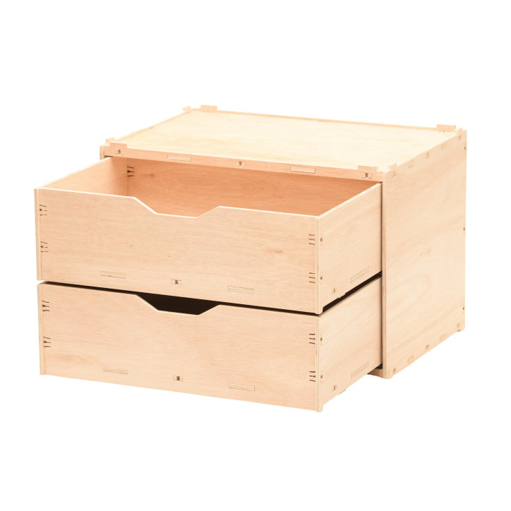 Holz-Schubladen-Box mit 2 Fächern, Natur 60x40x42cm stapelbar - Eukalyptus