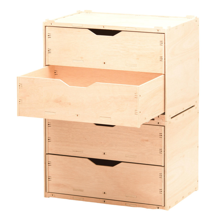 Wooden drawer box with 2 compartments, natural 60x40x42cm stackable - eucalyptus