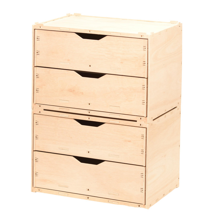 Wooden drawer box with 2 compartments, natural 60x40x42cm stackable - eucalyptus