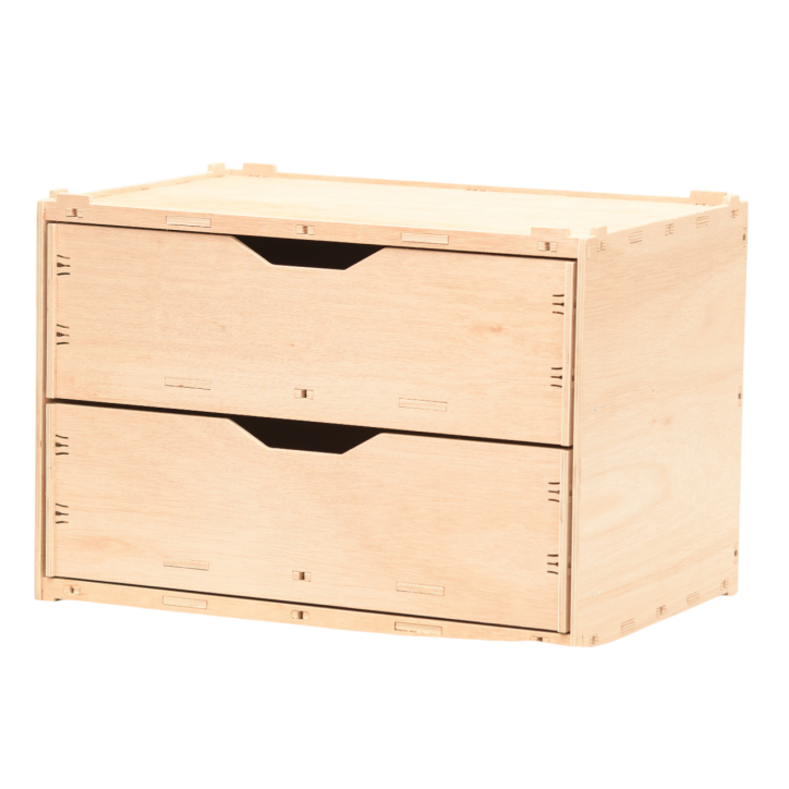 Wooden drawer box with 2 compartments, natural 60x40x42cm stackable - eucalyptus