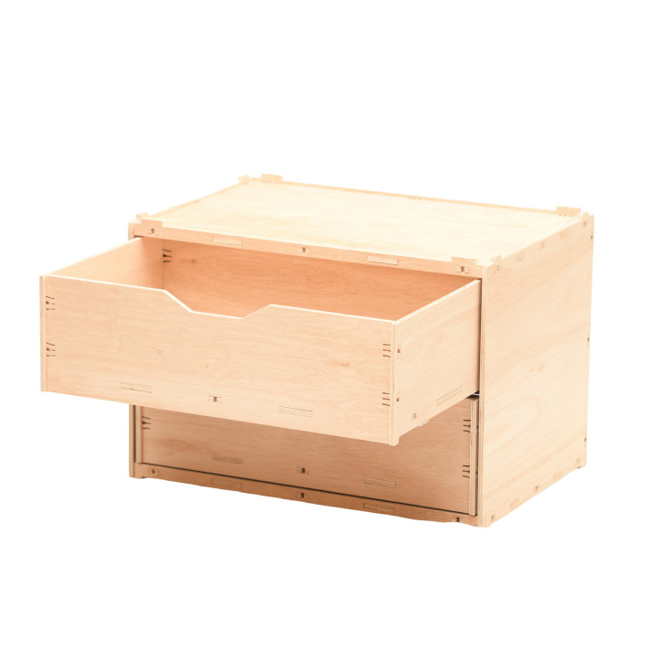 Wooden drawer box with 2 compartments, natural 60x40x42cm stackable - eucalyptus